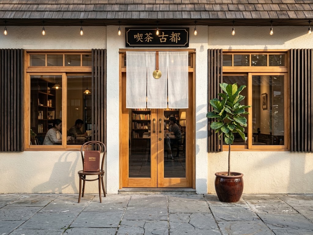生成りの暖簾がかかった店先